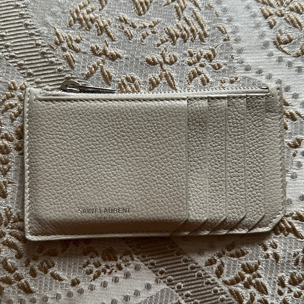 Saint Laurent card case gray beige silver 458583 coin leather